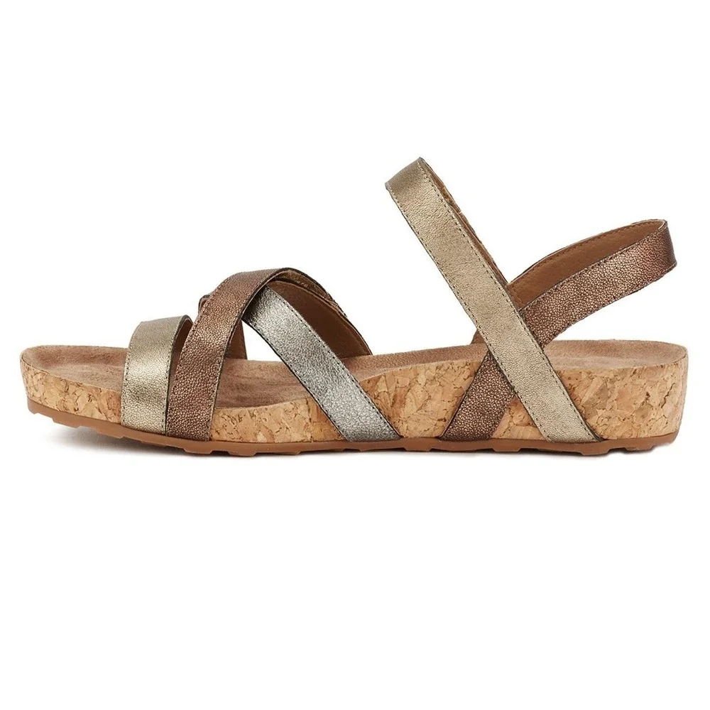 Ros Hommerson Womens Metallic Strappy Cork Wedge Sandals Gold Silver Bronze 10 M - Picture 3 of 7